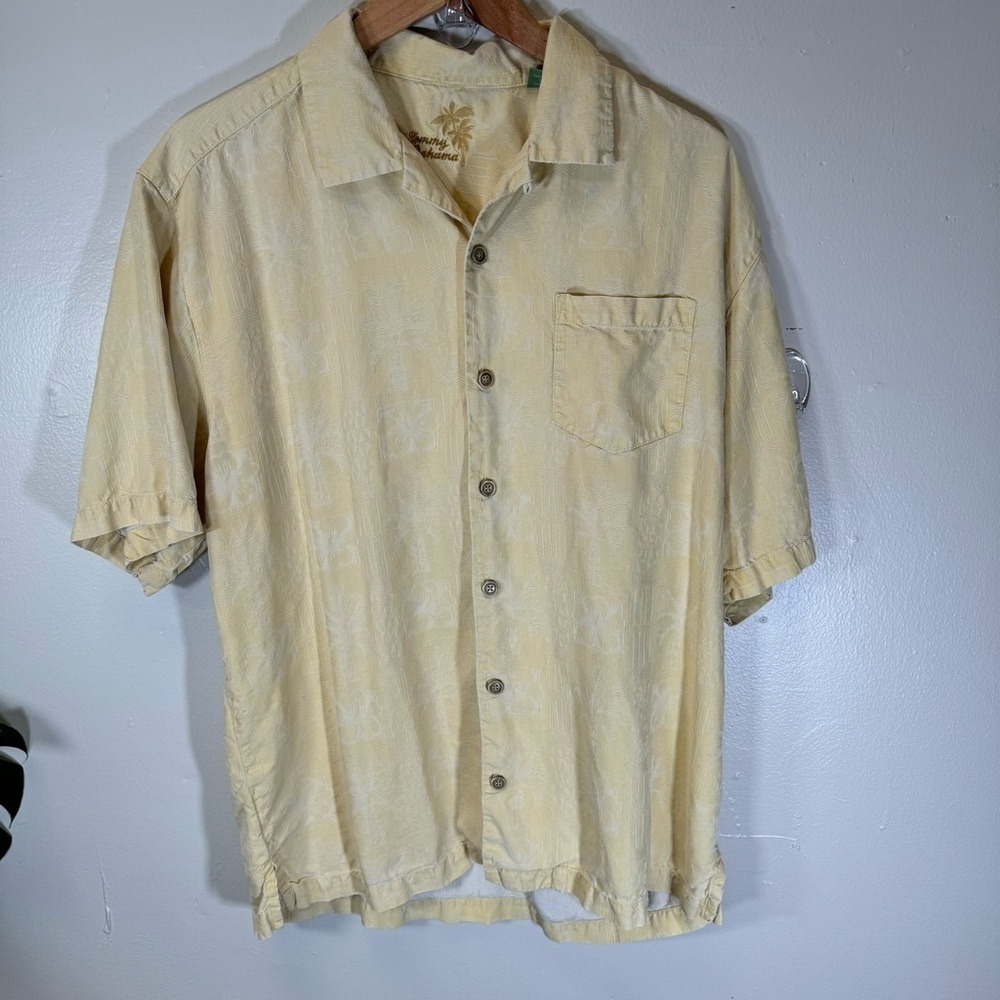 men's Tommy Bahama 100% silk yellow short sleeve button-down shirt medium - Picture 13 of 13